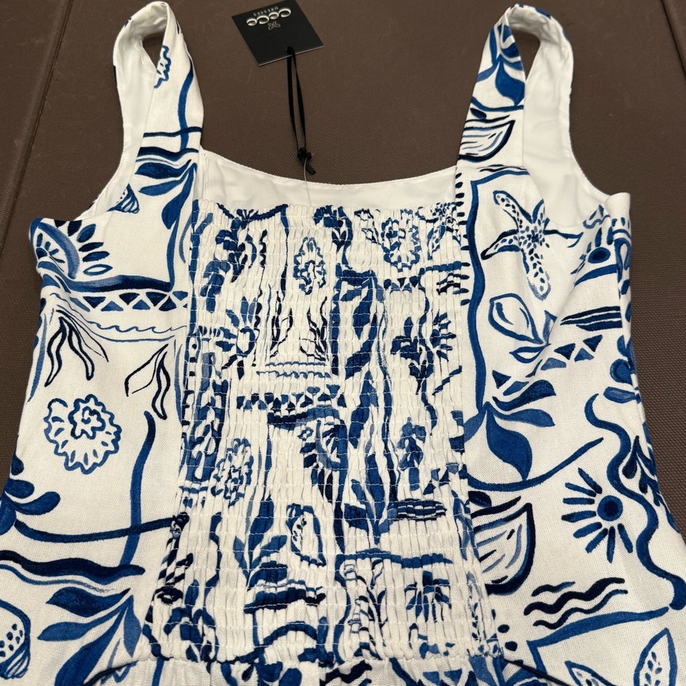 CeCe Linen Blend Tiered Dress Coastal Print Seashells Sun Starfish NWT Small - Picture 7 of 10